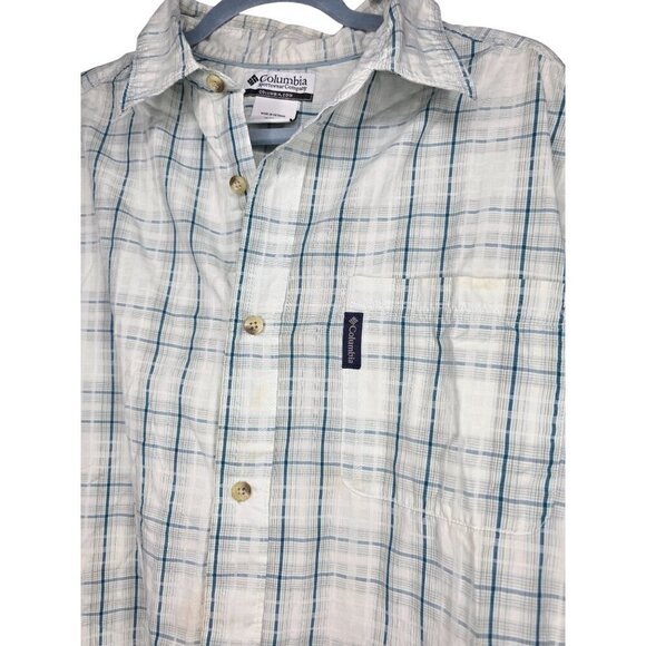 Columbia Mens XL White Blue Cotton Short Sleeve Button Fishing Hiking Shirt - Picture 6 of 16